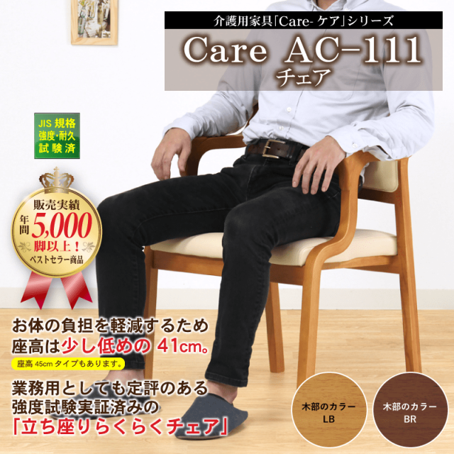 Care-111-AC ダイニングチェア 肘付き 座面高41cm 高齢者 介護 椅子
